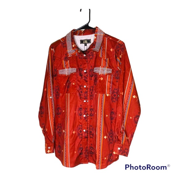 NWT Western Shirt by Lucky & Blessed Western Shirt Rust Size Small - Picture 1 of 8